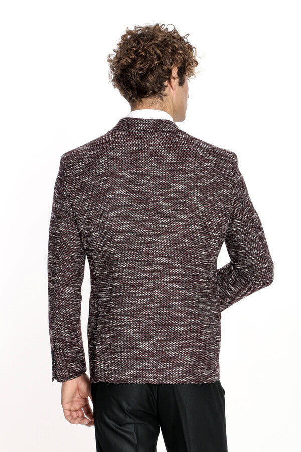 Blazer deportivo estampado de corte entallado para hombre en color burdeos - Wessi