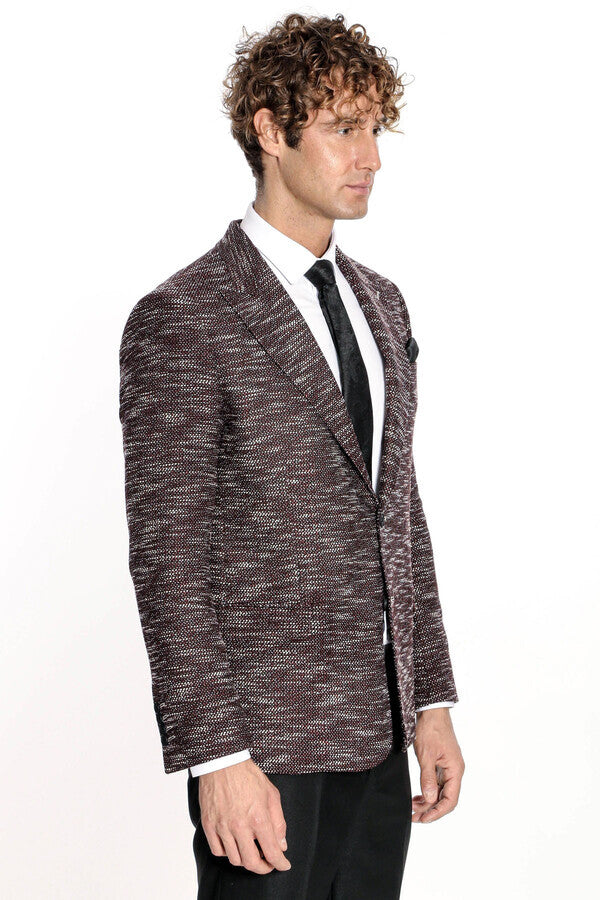 Blazer deportivo estampado de corte entallado para hombre en color burdeos - Wessi