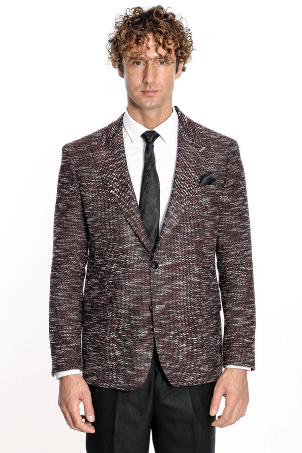 Blazer deportivo estampado de corte entallado para hombre en color burdeos - Wessi