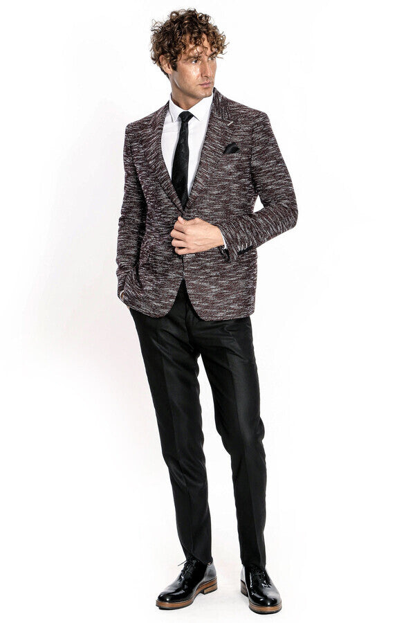 Blazer deportivo estampado de corte entallado para hombre en color burdeos - Wessi