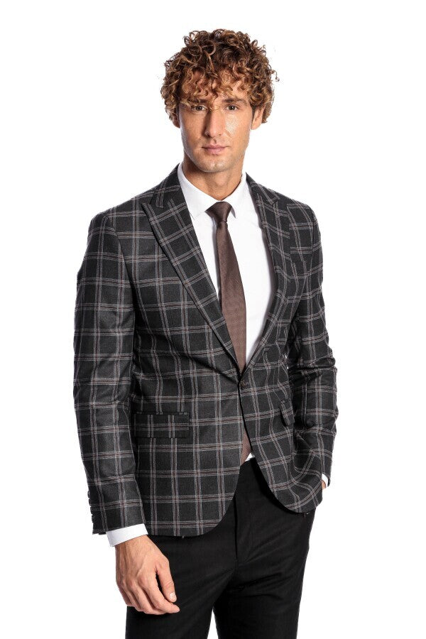 Blazer negro ajustado con solapa de pico para hombre - Wessi