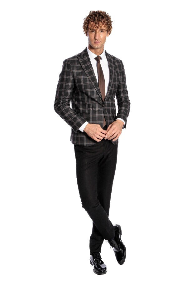 Blazer negro ajustado con solapa de pico para hombre - Wessi
