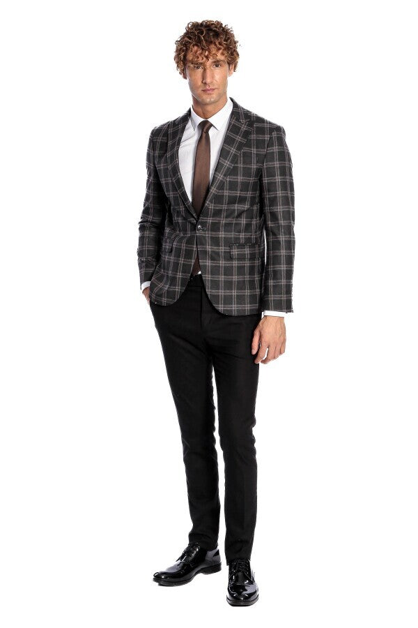 Blazer negro ajustado con solapa de pico para hombre - Wessi