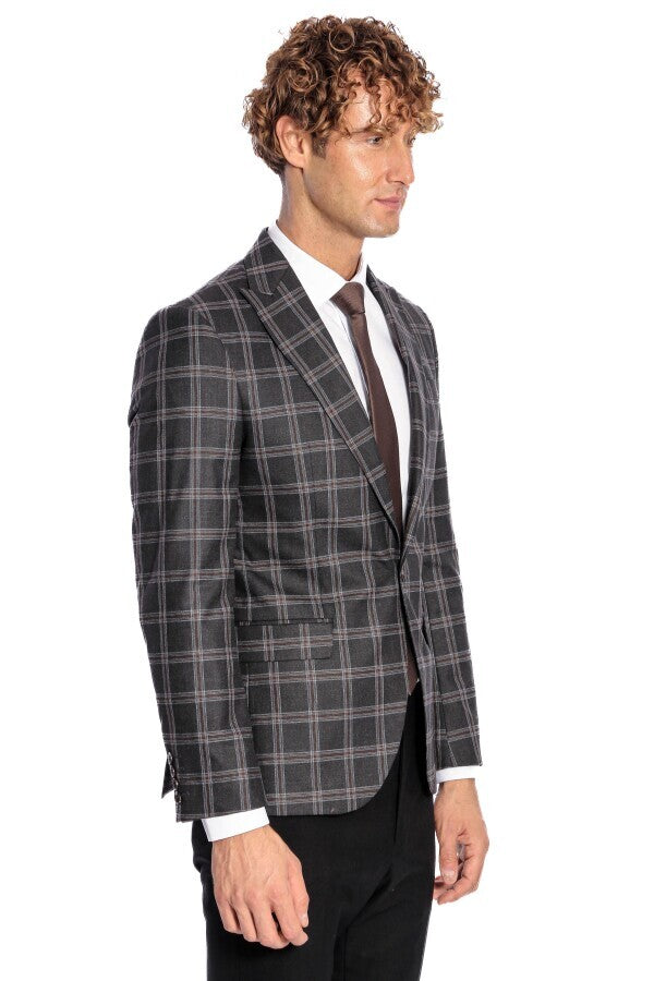Blazer negro ajustado con solapa de pico para hombre - Wessi