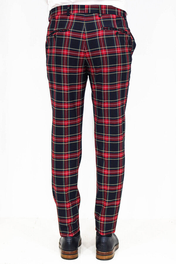 Slim Fit Ekose Erkek Lacivert Pantolon - Wessi