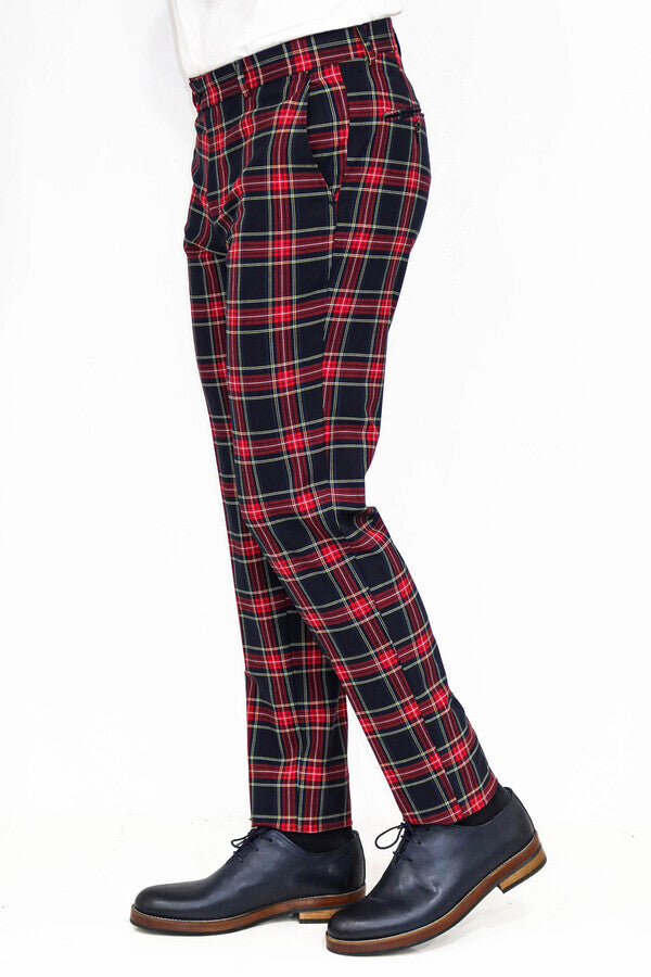 Slim Fit Ekose Erkek Lacivert Pantolon - Wessi