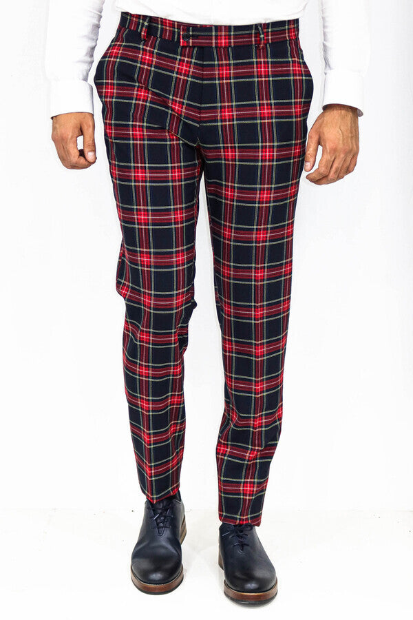 Slim Fit Ekose Erkek Lacivert Pantolon - Wessi