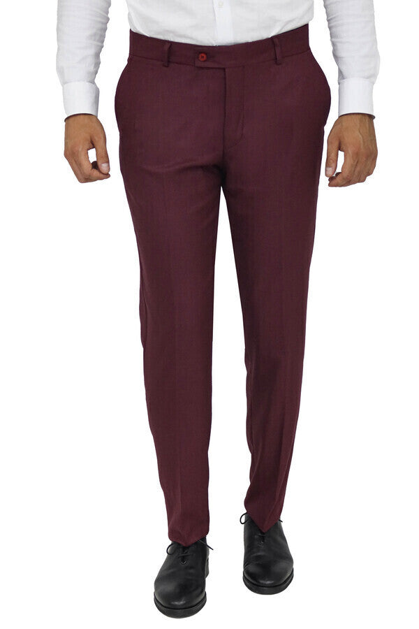 Slim Fit Plain Burgundy Men Pants - Wessi Wessi Wholesale Slim Fit Plain Burgundy Men Pants - Wessi Wessi Wholesale
