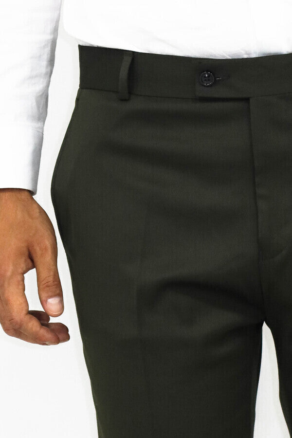 Dar Kesim Düz Yeşil Erkek Pantolonu - Wessi