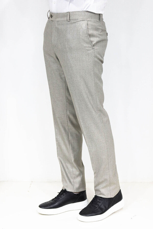 Slim Fit Dokulu Krem Erkek Pantolon - Wessi