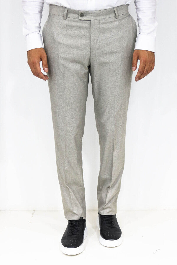 Slim Fit Dokulu Krem Erkek Pantolon - Wessi