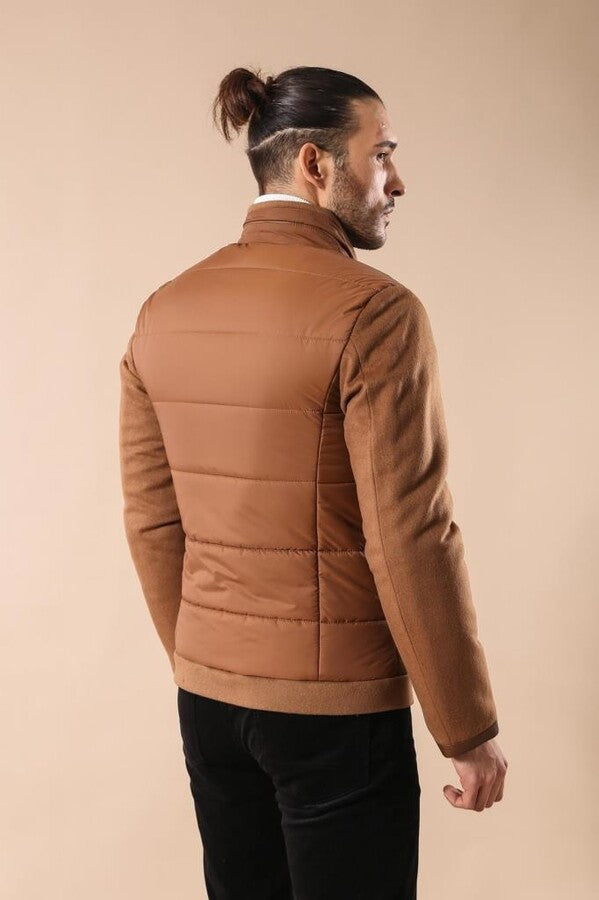 Standing Collar Zippered Men Quilted Coat - Wessi