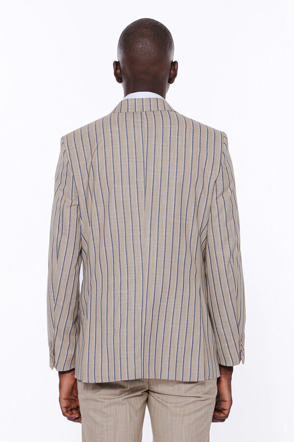 Blazer de rayas con pantalón liso y traje beige para hombre - Wessi