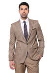 Blazer de rayas y pantalón liso, traje marrón claro para hombre - Wessi