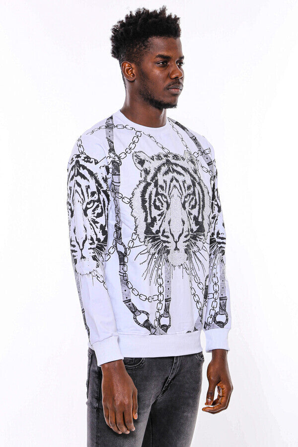Sudadera blanca de corte entallado con estampado de tigreSudadera blanca de corte entallado con estampado de tigre - Wessi