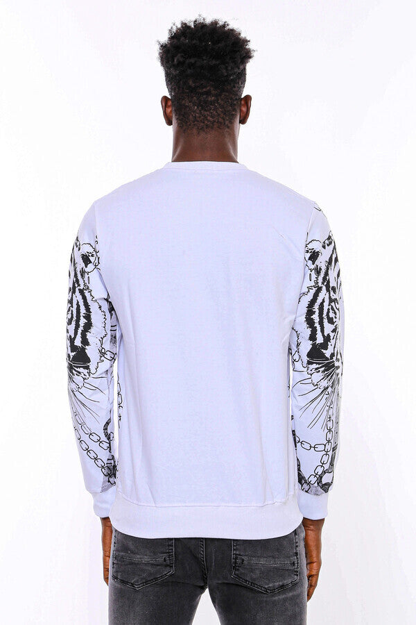 Sudadera blanca de corte entallado con estampado de tigreSudadera blanca de corte entallado con estampado de tigre - Wessi