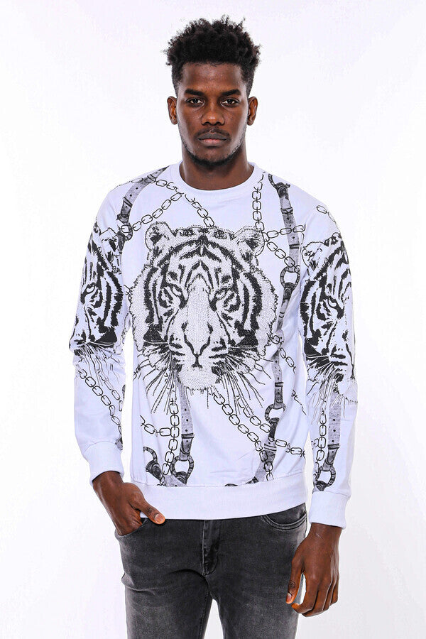 Sudadera blanca de corte entallado con estampado de tigreSudadera blanca de corte entallado con estampado de tigre - Wessi