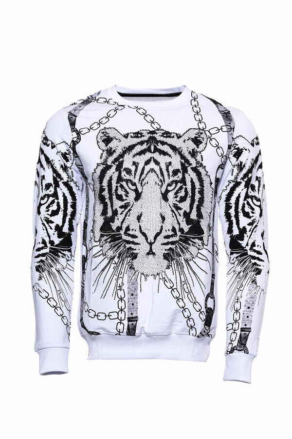 Sudadera blanca de corte entallado con estampado de tigreSudadera blanca de corte entallado con estampado de tigre - Wessi