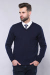 Jersey de punto azul oscuro con escote en pico | Wessi