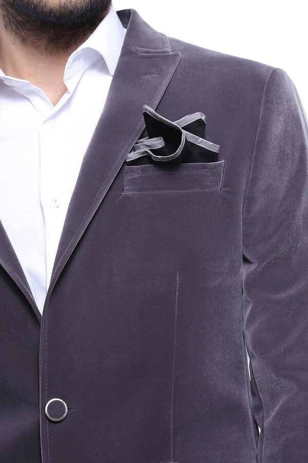 Blazer de terciopelo gris ajustado para hombre - Wessi