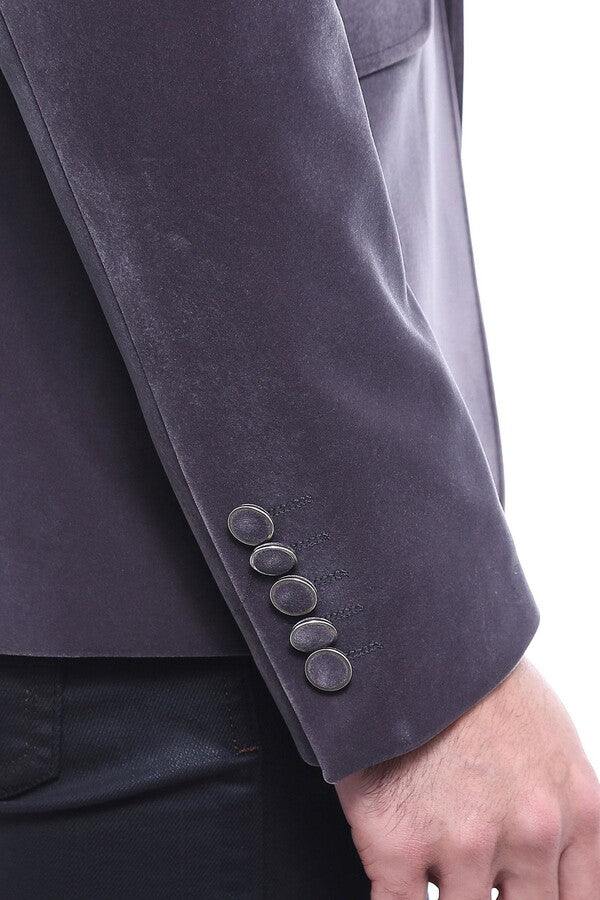 Blazer de terciopelo gris ajustado para hombre - Wessi