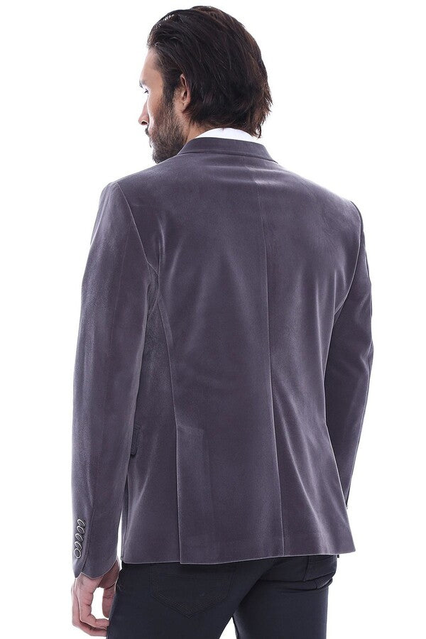 Blazer de terciopelo gris ajustado para hombre - Wessi