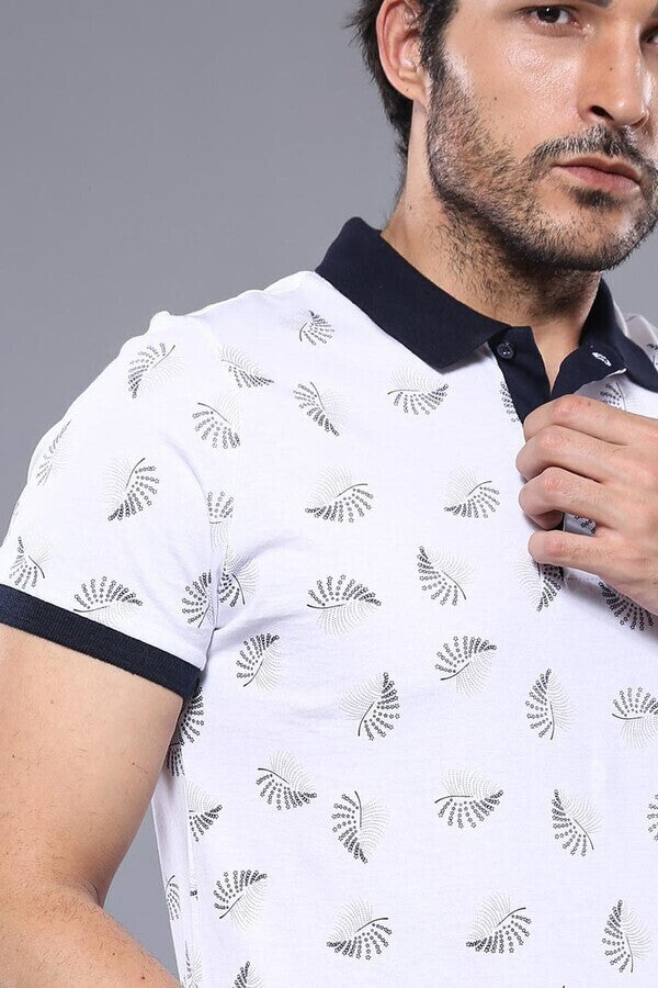 White Printed Polo Men's T-Shirt | Wessi