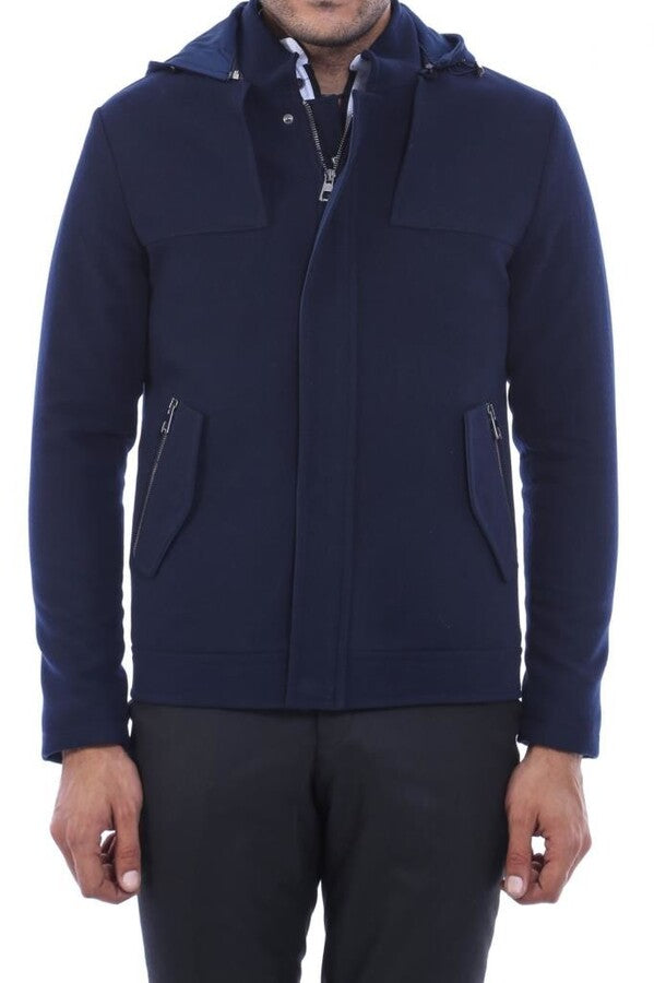 Abrigo azul con capucha y mangas con cremallera para hombre - Wessi