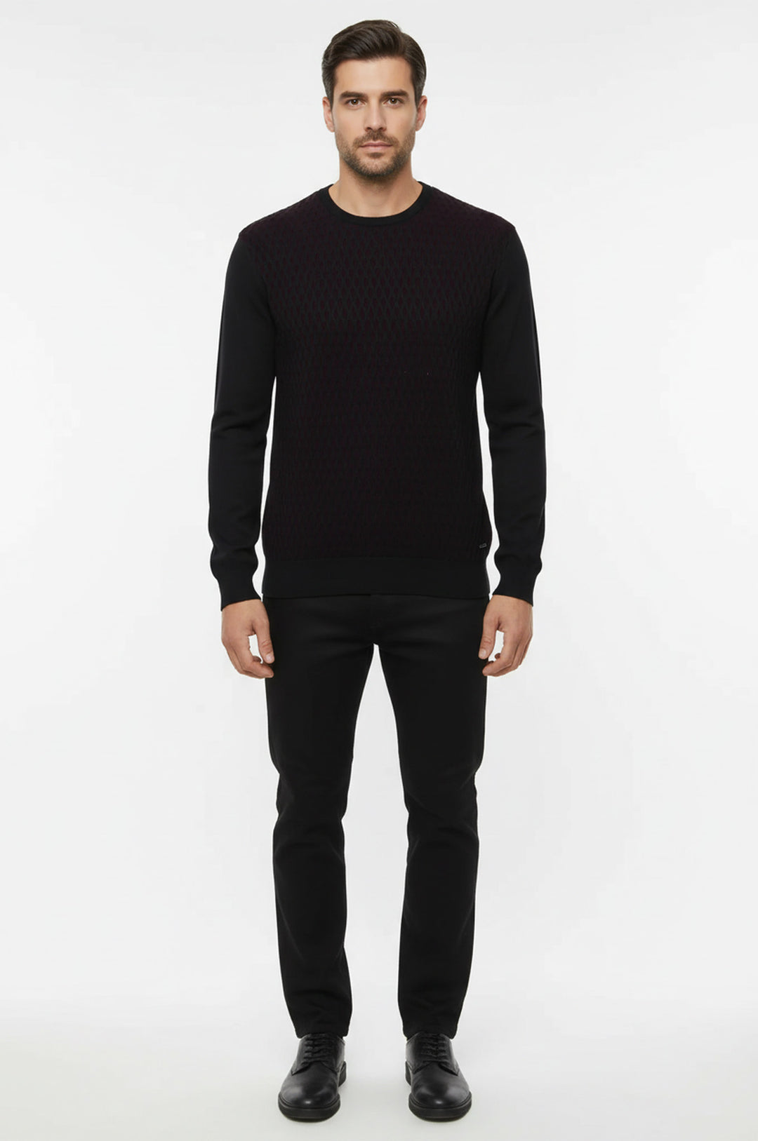 Siyah Elmas Desenli Daire Yaka Kazak - Wessi