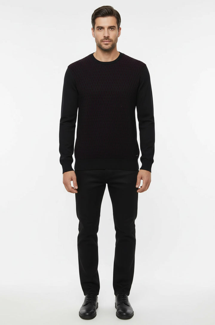 Siyah Elmas Desenli Daire Yaka Kazak - Wessi