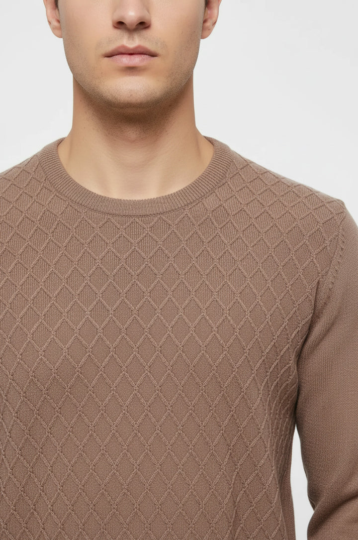 Suéter beige con cuello redondo y estampado de rombos - Wessi