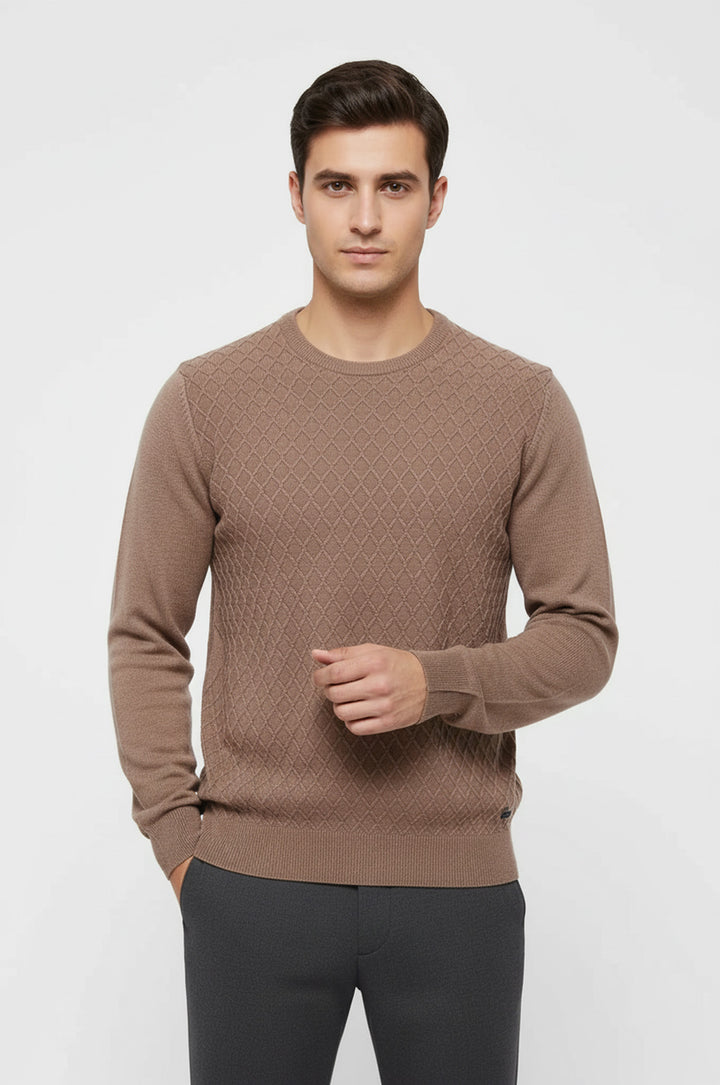 Suéter beige con cuello redondo y estampado de rombos - Wessi