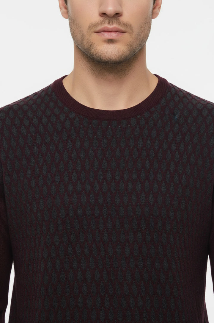 Bordo Elmas Desenli Daire Yaka Kazak - Wessi