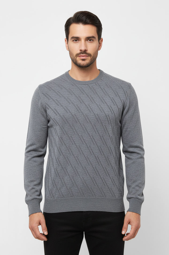 Suéter de cuello redondo con estampado gris - Wessi
