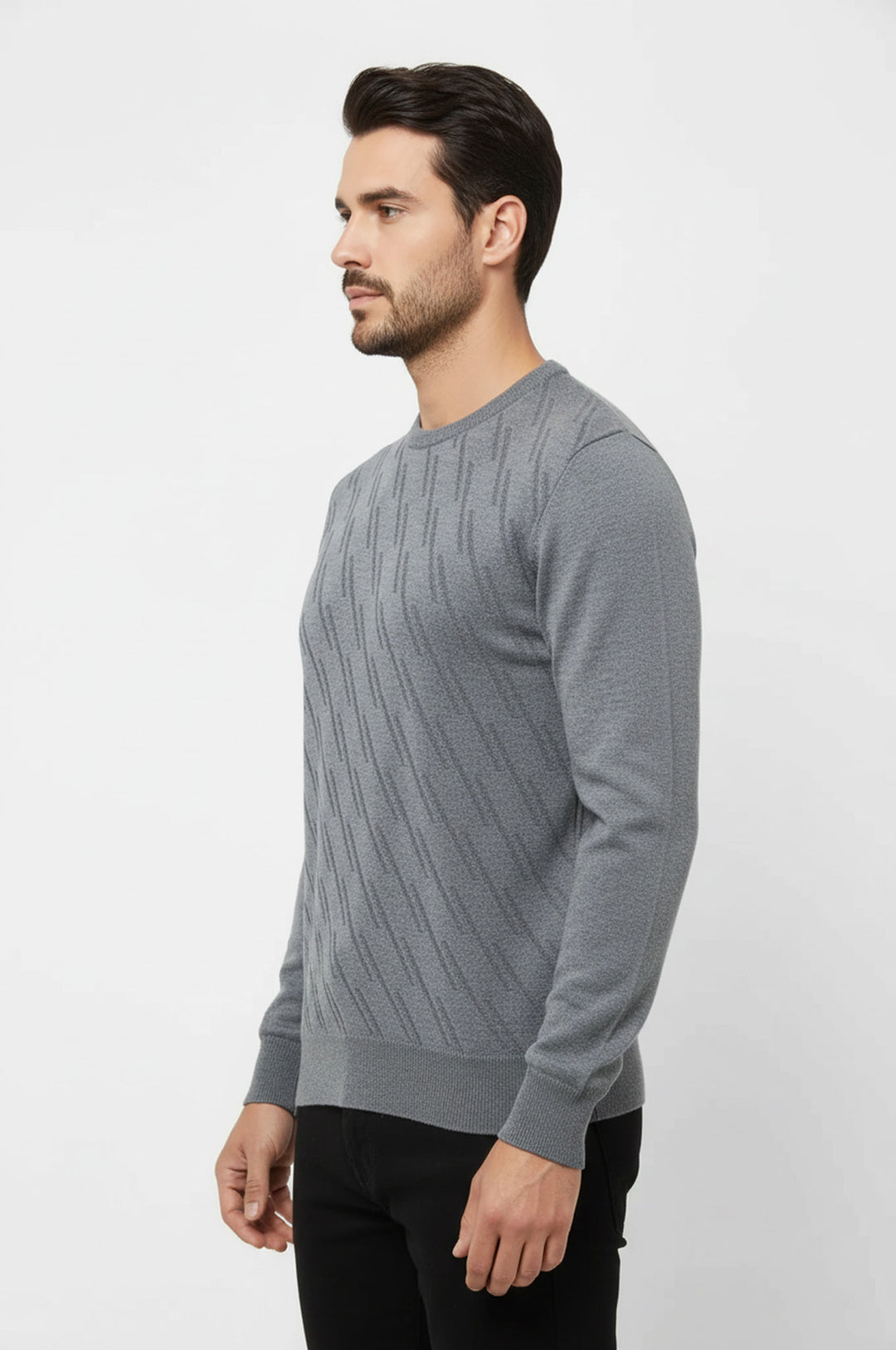 Suéter de cuello redondo con estampado gris - Wessi