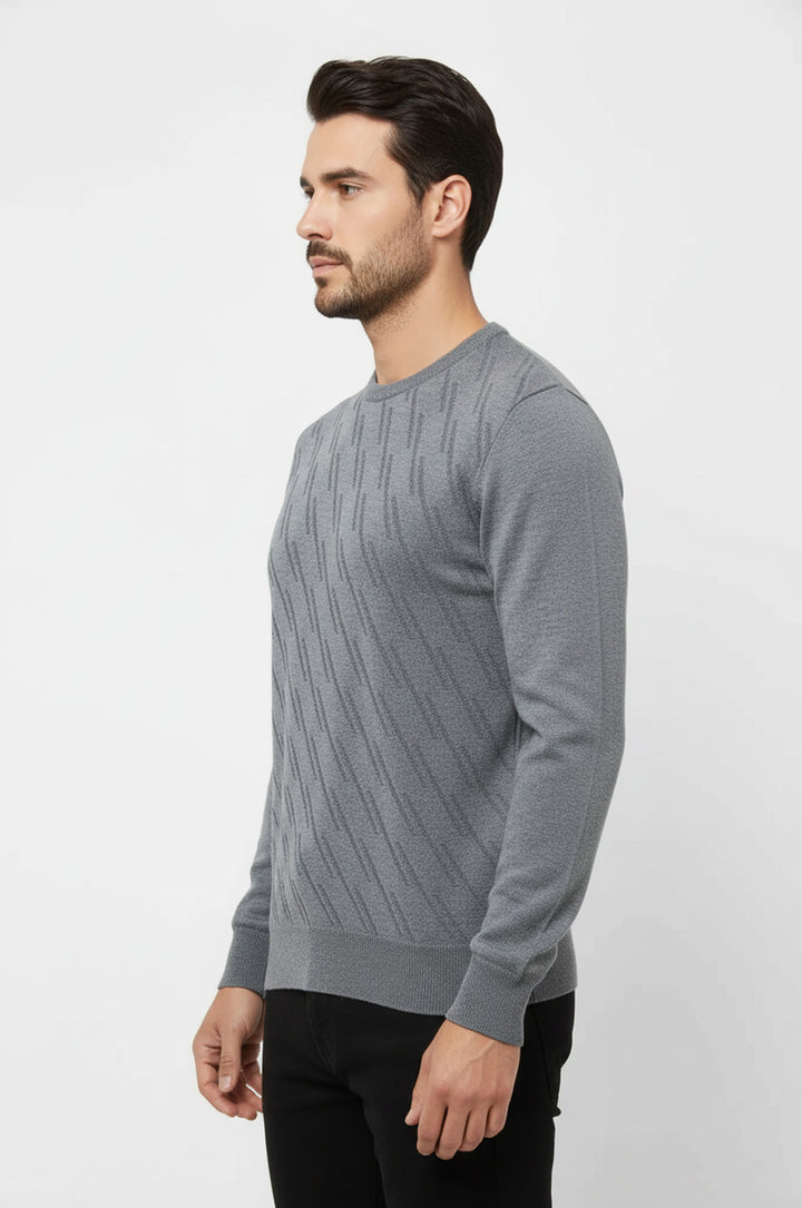 Suéter de cuello redondo con estampado gris - Wessi