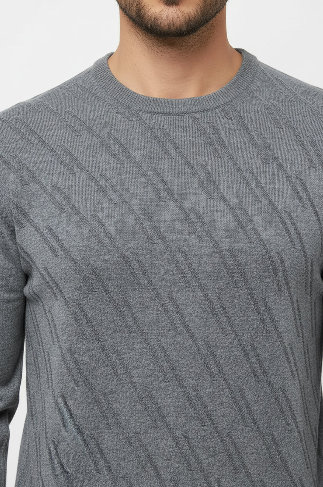 Suéter de cuello redondo con estampado gris - Wessi