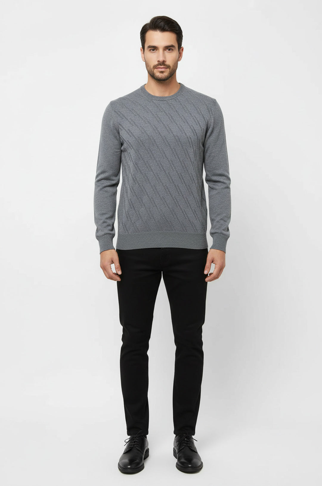 Suéter de cuello redondo con estampado gris - Wessi