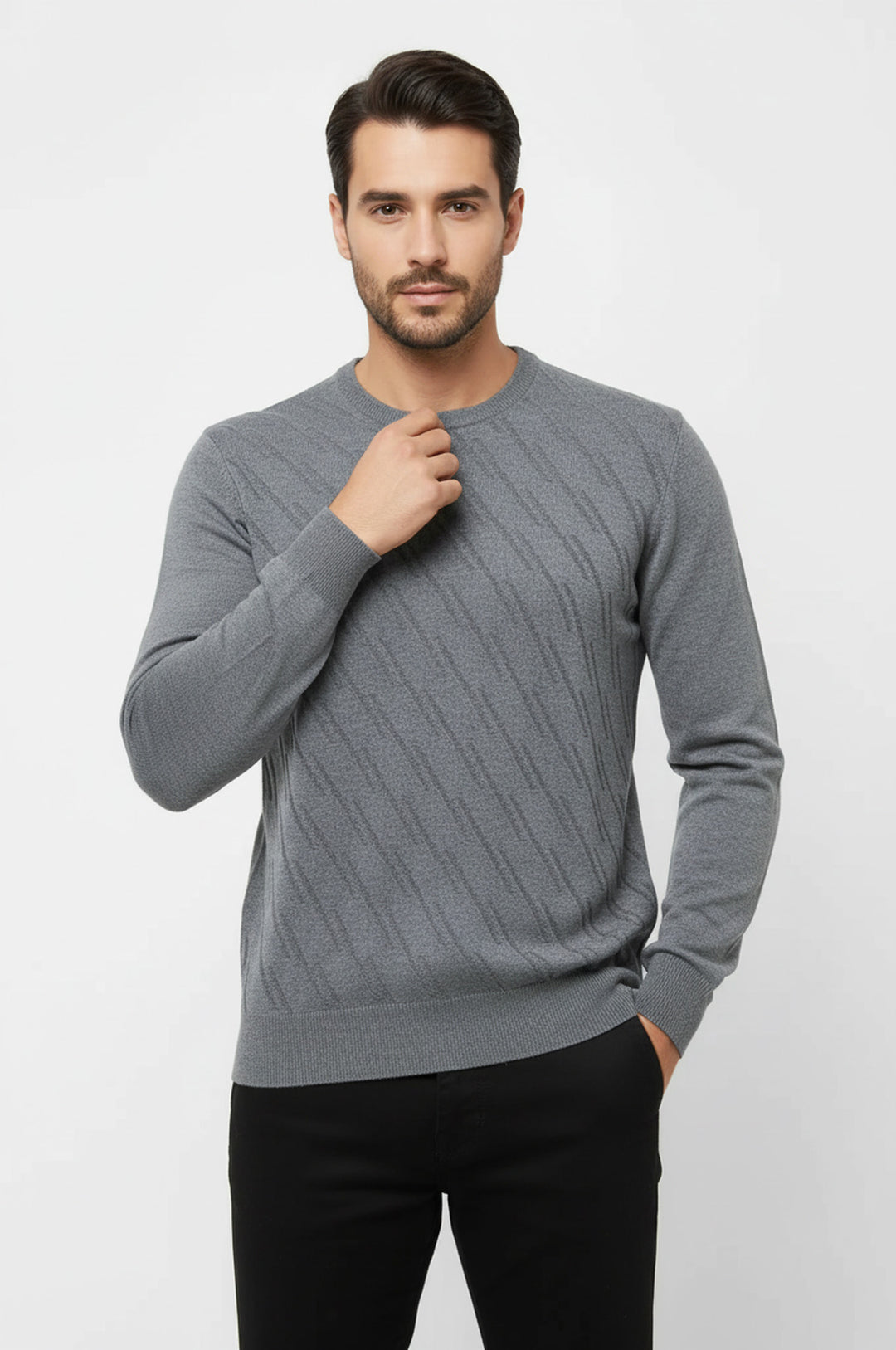 Suéter de cuello redondo con estampado gris - Wessi