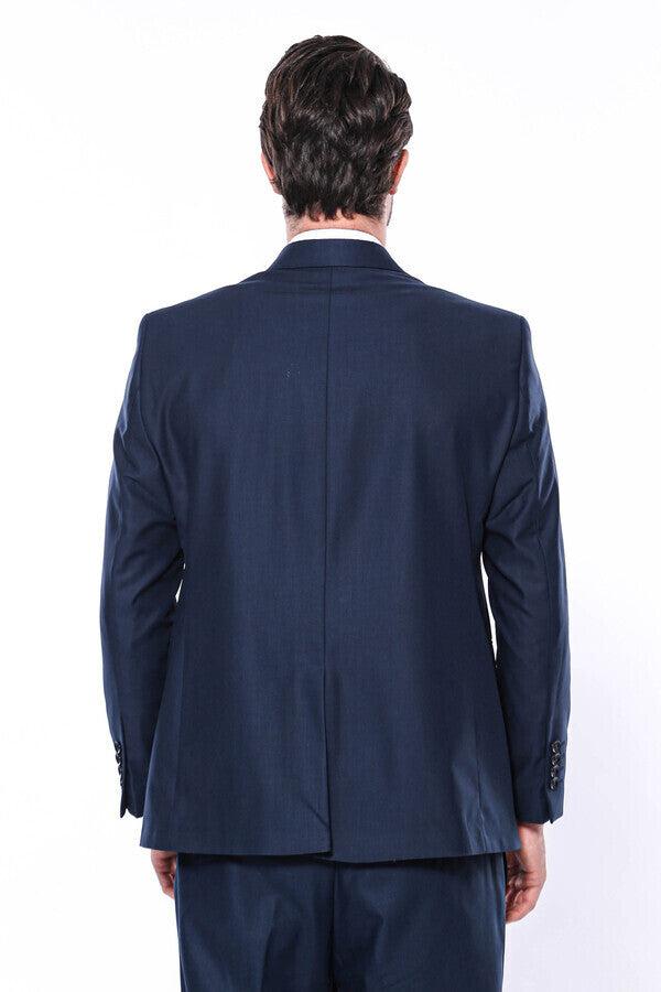 2 Buttons 2 Piece Navy Blue Men Suit - Wessi