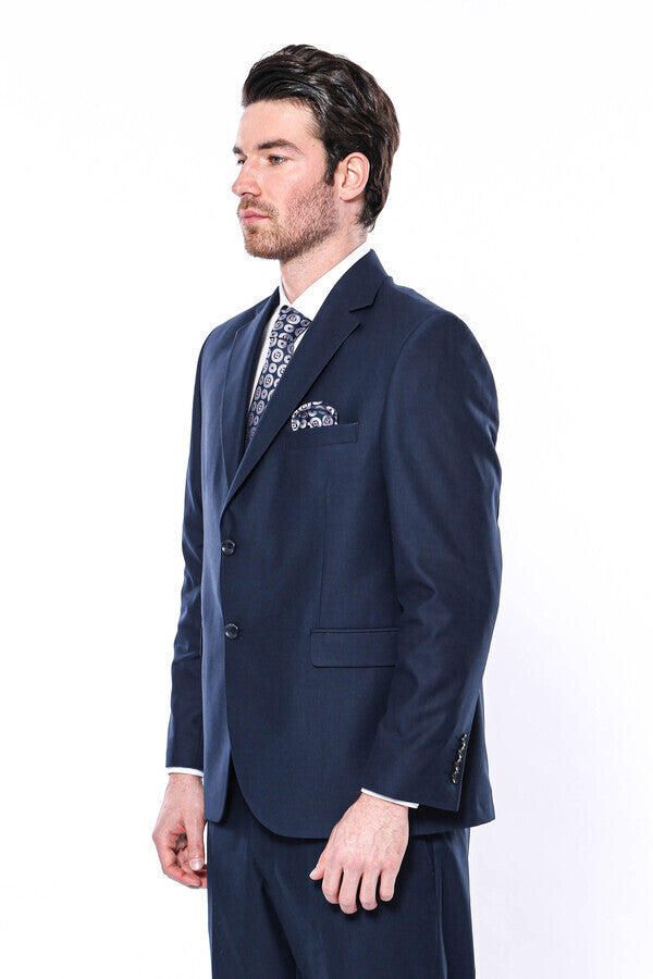 2 Buttons 2 Piece Navy Blue Men Suit - Wessi