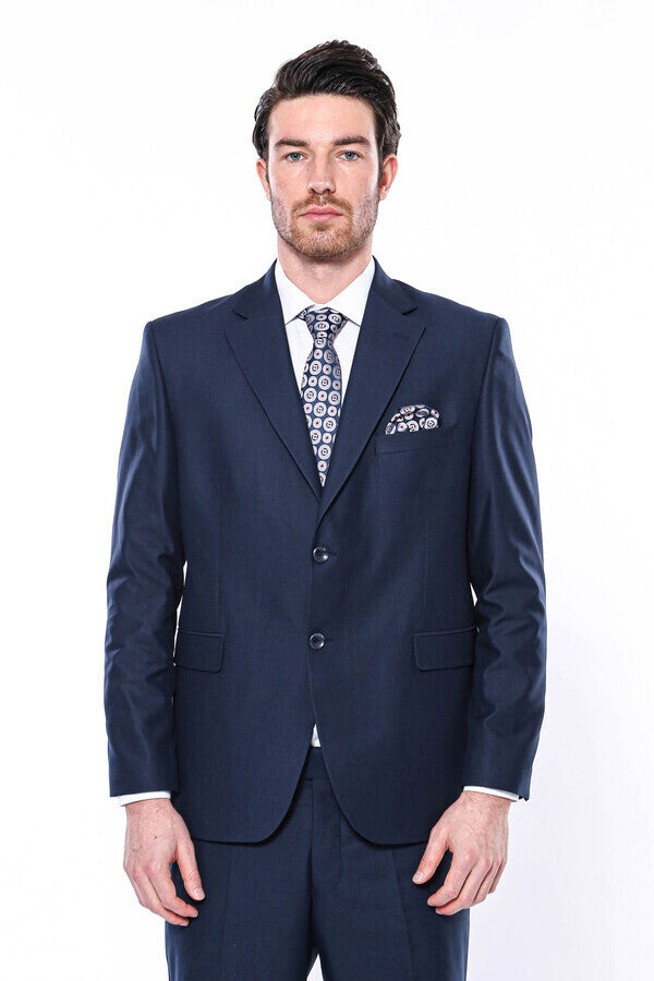 2 Buttons 2 Piece Navy Blue Men Suit - Wessi