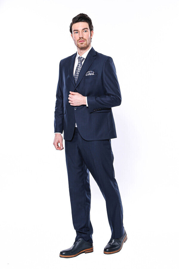 2 Buttons 2 Piece Navy Blue Men Suit - Wessi