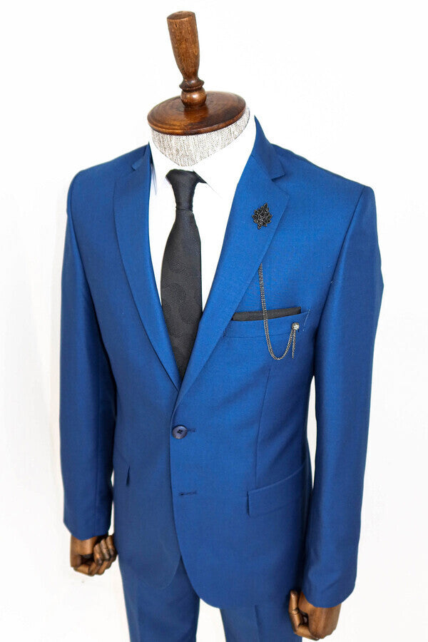 2 Piece 2 Buttons Blue Men Suit - Wessi