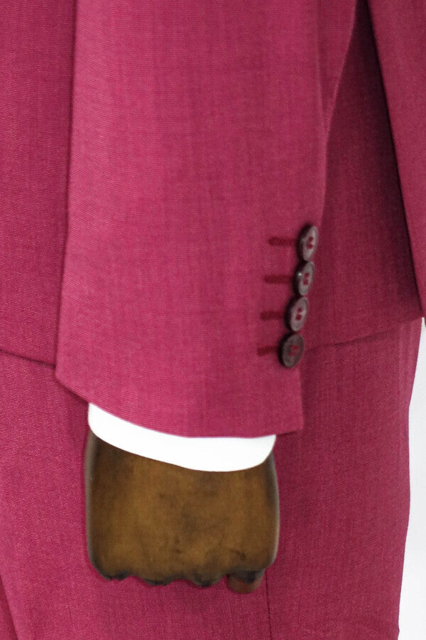 2 Piece Patterned Slim Fit Magenta Men Suit - Wessi