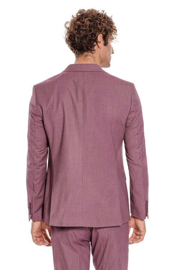 2 Piece Patterned Slim Fit Purple Men Suit - Wessi