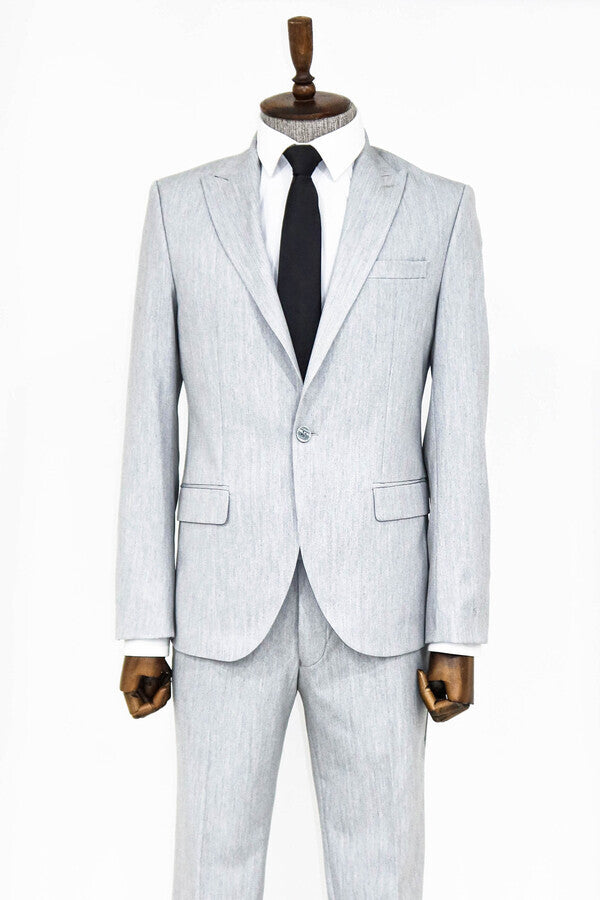 2 Piece Plain Slim Fit Light Grey Men Suit - Wessi