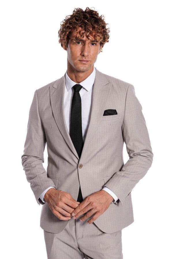 2 Piece Striped Grey Men Suit - Wessi