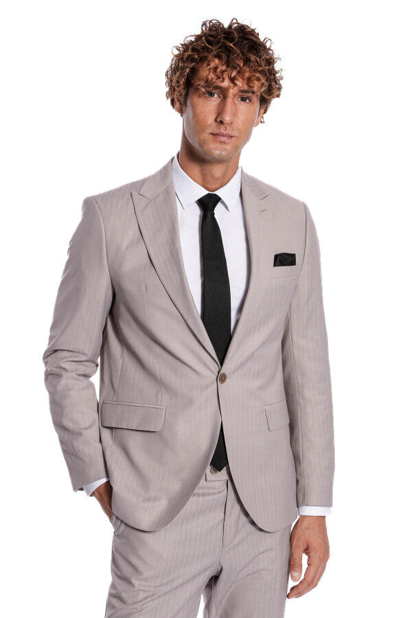 2 Piece Striped Grey Men Suit - Wessi