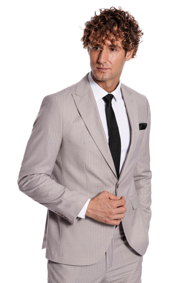 2 Piece Striped Grey Men Suit - Wessi